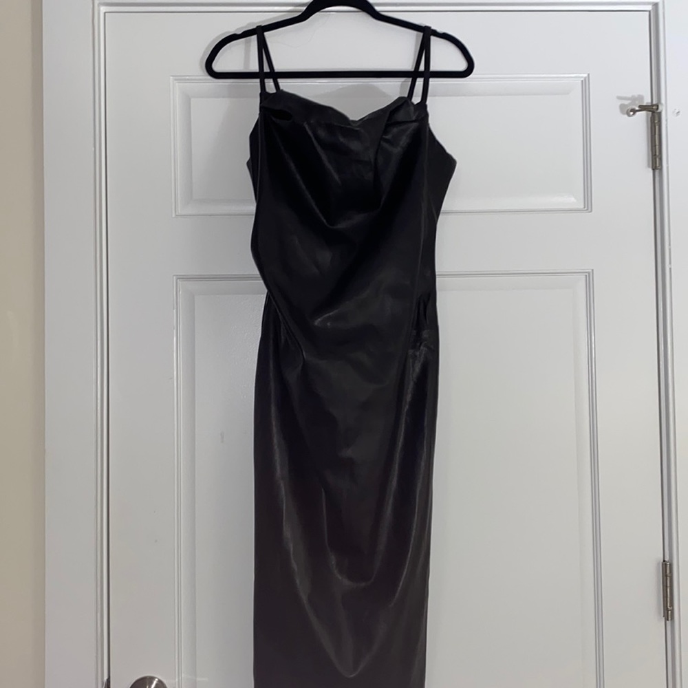 NWT Pleather Midi Spaghetti Strap Dress